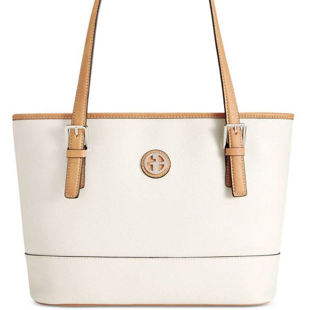 Giani Bernini White/Luggage Brown Saffiano Tote/Shoulder Bag- Large - NWOT